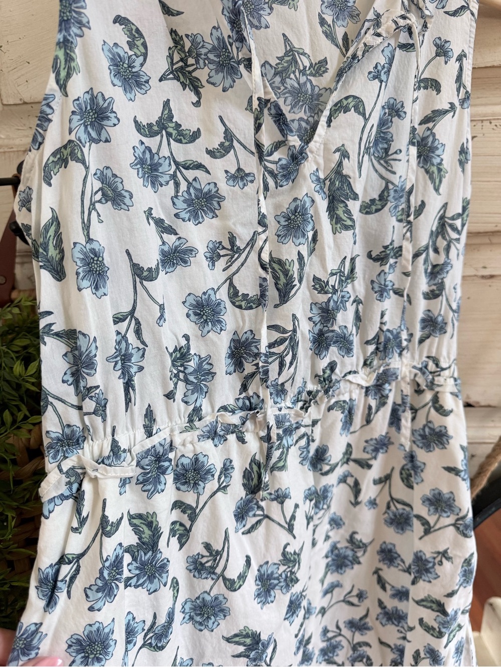 J. Crew White Midi Dress with Blue-Green Floral Print - Picture 3 of 6